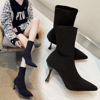 High Heel Pointy Stretch Breathable Flying Vega Boots