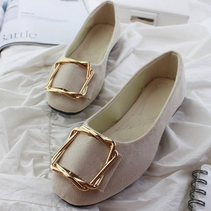 Toe Comfortable Large Size Square Buckle Flats Women's Shoes