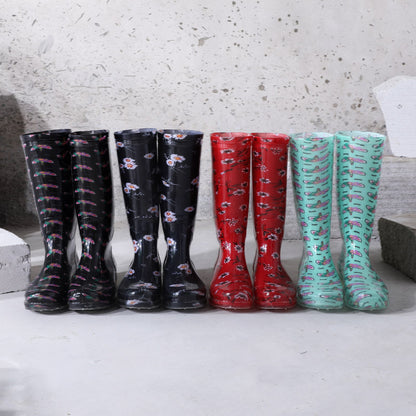 Women's Printing High Non-slip Wear-resistant Sole Rubber Boots