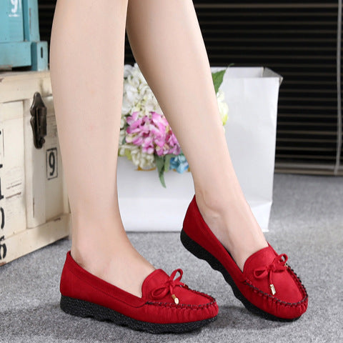 Old Beijing Cloth Shoes Women's Flat Soft Bottom Doug Single-layer Shoes Bow Round Toe Shallow Mouth