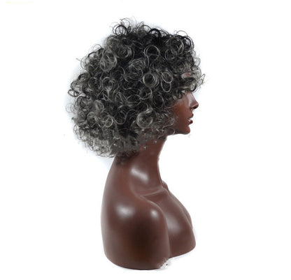Granny gray short chemical fiber wig headgear