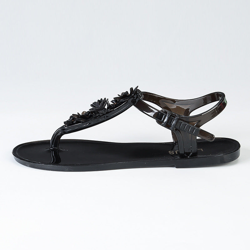 Handmade Flower Plastic Sandals Women's Summer Flip-flops T-shaped Buckle Non-slip