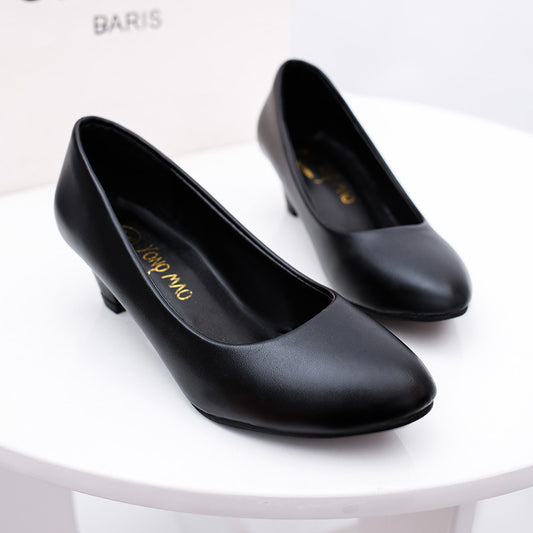 Round Toe Women's Shoes Large Size Thick Heel