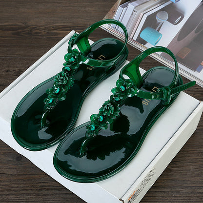 Handmade Flower Plastic Sandals Women's Summer Flip-flops T-shaped Buckle Non-slip