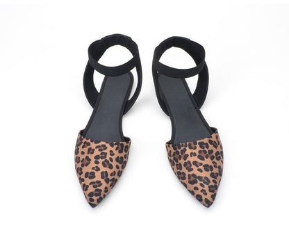 Summer Leopard Print Flat Sandals New Mom Shoes Low Heel Closed Toe Pumps Women