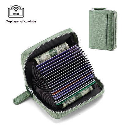 RFID Genuine Leather Card Wallet Men Women Purse With Coin Pocket Zipper Credit Card Holder Small Wallets Bags