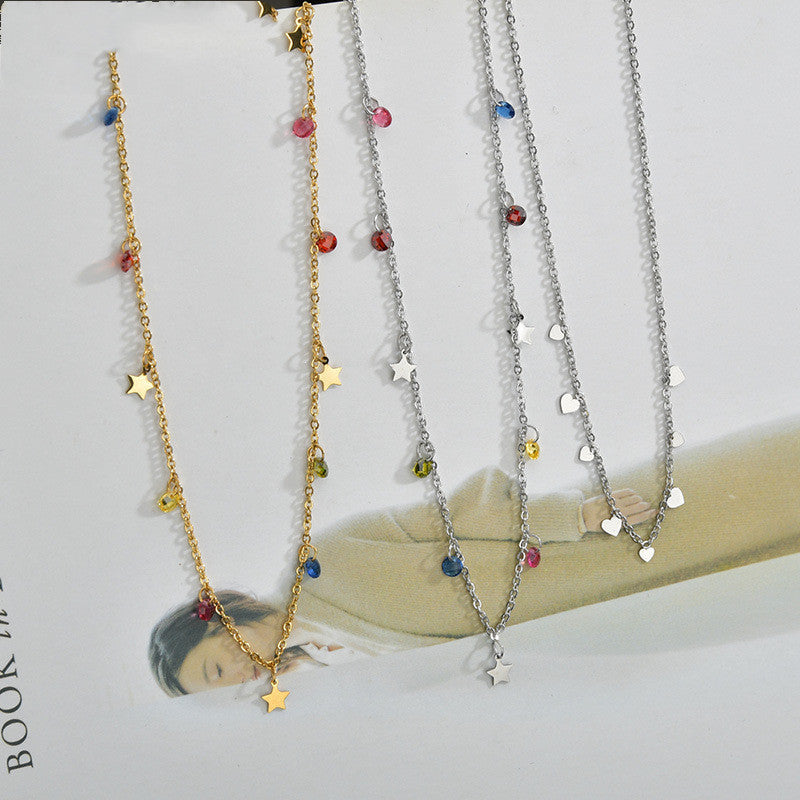 Love Star Exquisite Zircon Gentle Wind Temperament Simple Clavicle Chain