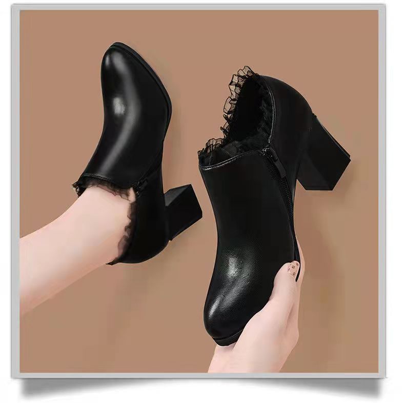 Middle Aged Women's Soft Sole Chunky Heel Bow Mid Heel