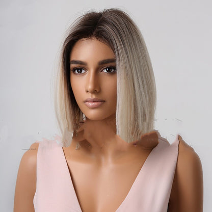 Medium Gradient White Shoulder-length Short Straight Hair Wig