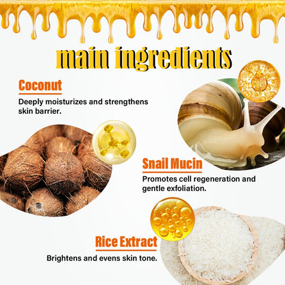 Coconut & Snail & Rice Body Scrub Whitening Skin Care Lightening Face Anti-aging 500ml