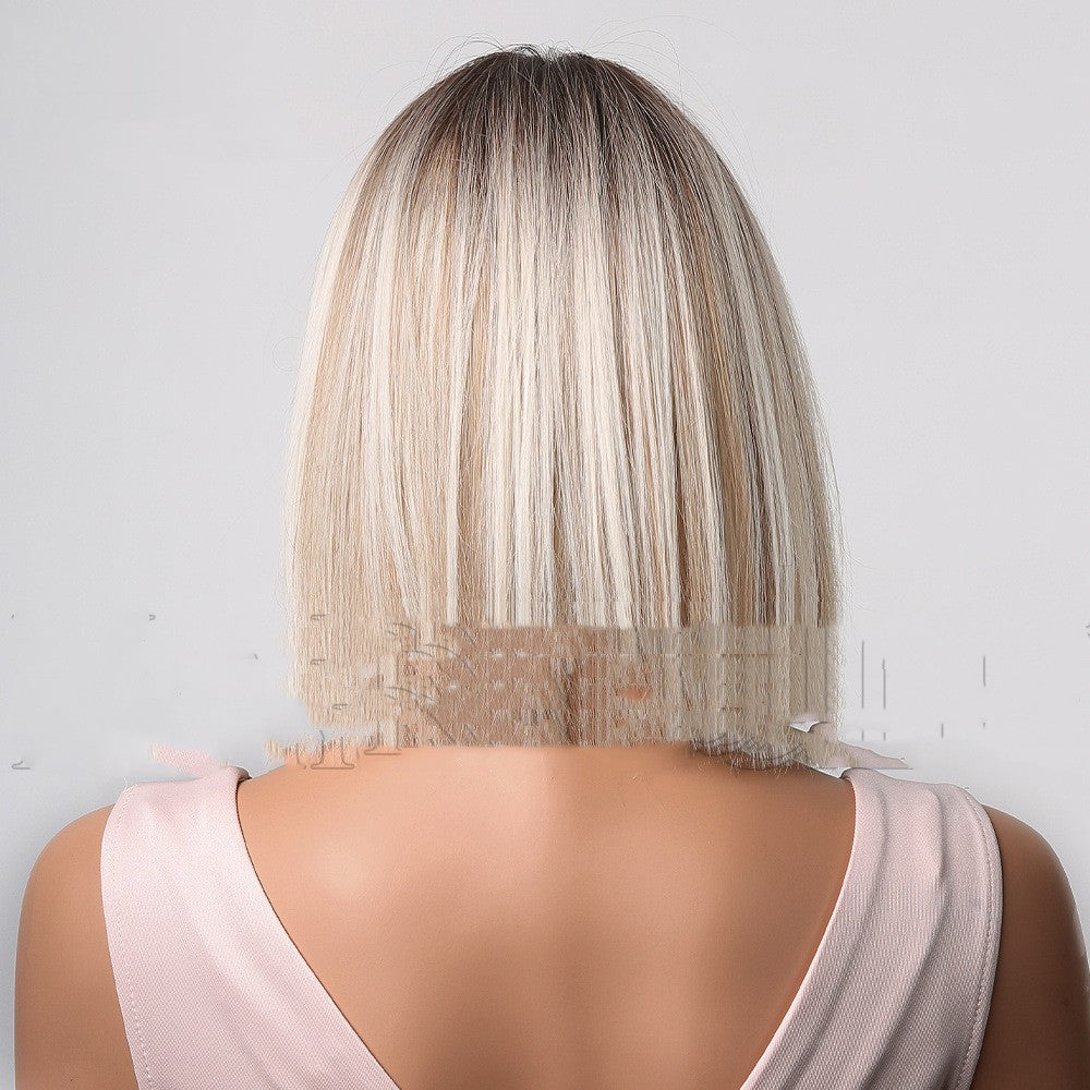 Medium Gradient White Shoulder-length Short Straight Hair Wig