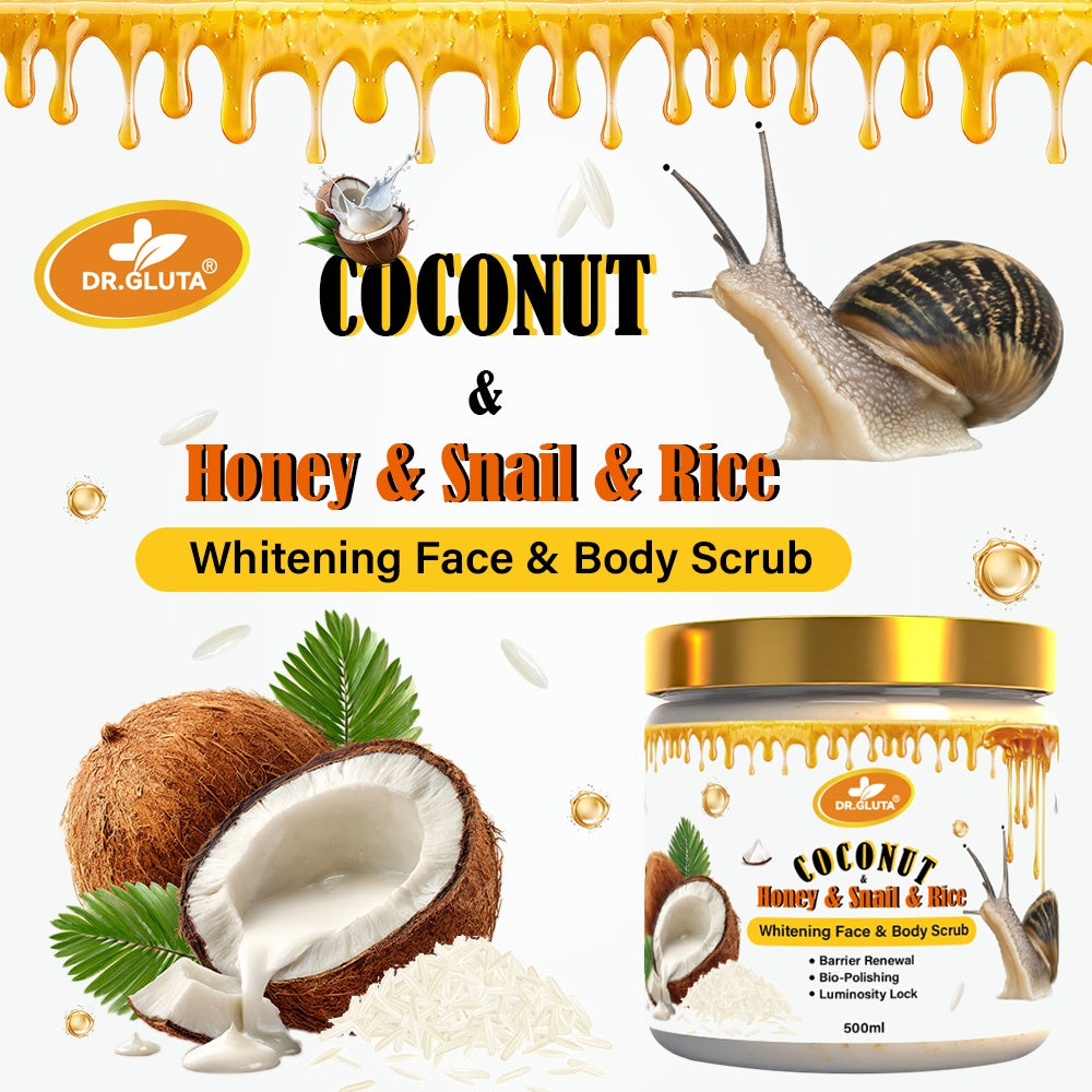 Coconut & Snail & Rice Body Scrub Whitening Skin Care Lightening Face Anti-aging 500ml