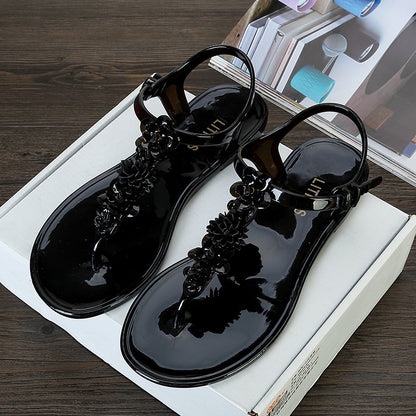 Handmade Flower Plastic Sandals Women's Summer Flip-flops T-shaped Buckle Non-slip