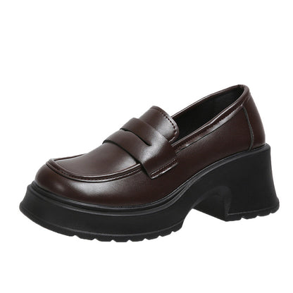 College Style Round Head Thick Bottom British Platform Shoes Women