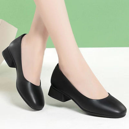Black Womens Work Shoes With A Square Toe Chunky Heel And Soft Comfortable Sole