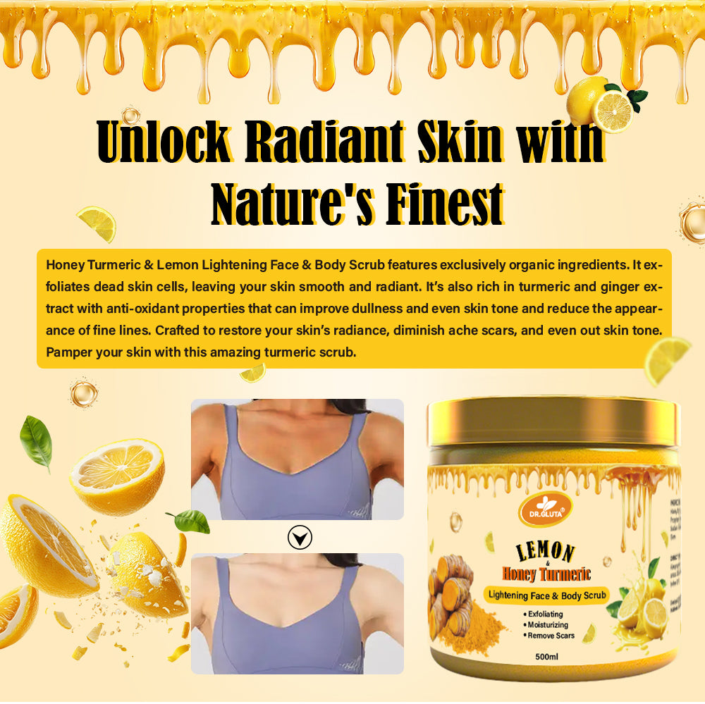 Lemon & Honey Turmeric Body Scrub Lightening Face & Body Whitening Skin Care 500ml