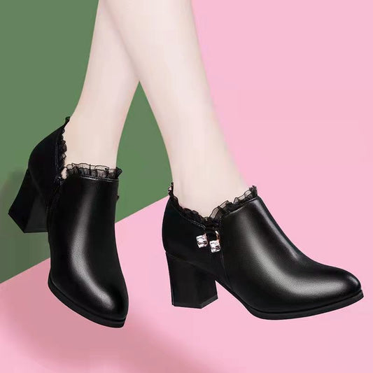 Middle Aged Women's Soft Sole Chunky Heel Bow Mid Heel