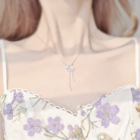925 Sterling Silver Gentle Taro Purple Butterfly Tassel Necklace