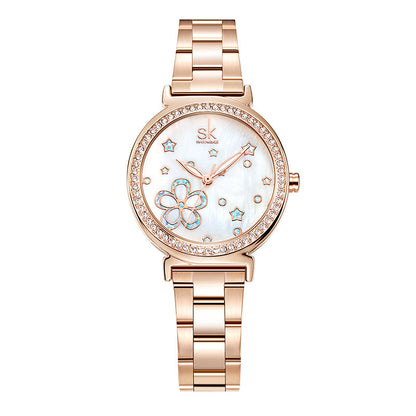 New Women's Steel Belt Diamond Quartz Watch