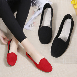 Toe Comfortable Large Size Square Buckle Flats Women's Shoes