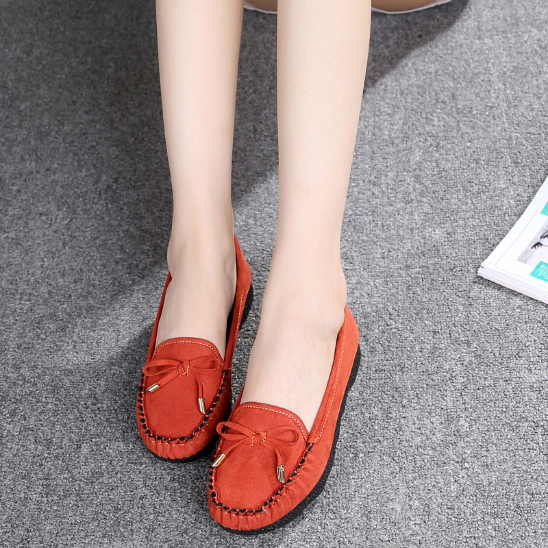 Old Beijing Cloth Shoes Women's Flat Soft Bottom Doug Single-layer Shoes Bow Round Toe Shallow Mouth