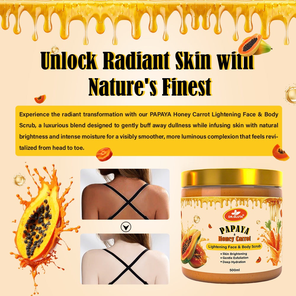 Papaya & Carrot Body Scrub Lightening Face Skin Care Whitening Anti-aging 500ml