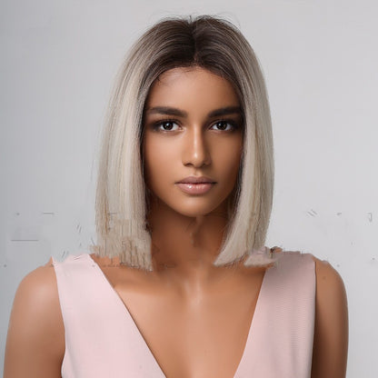 Medium Gradient White Shoulder-length Short Straight Hair Wig