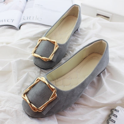 Toe Comfortable Large Size Square Buckle Flats Women's Shoes