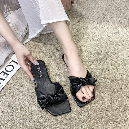 Thick High Heel Slippers With Metal Buckle For Women