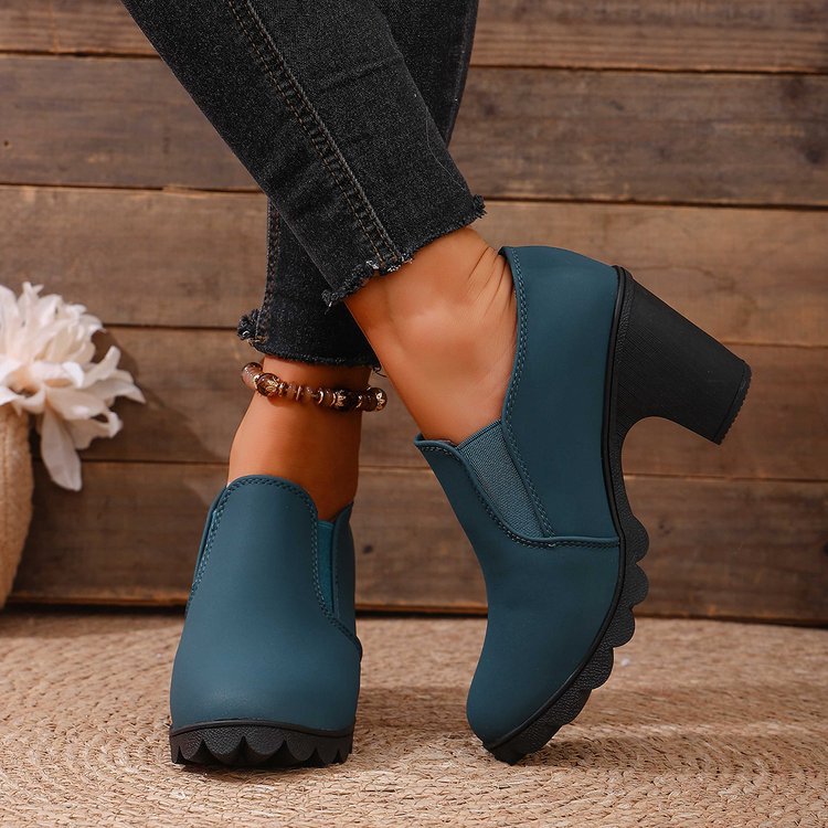 Womens Stylish Chunky-heel Shoes With A Thick Sole And Round Toe