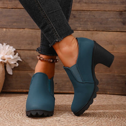 Womens Stylish Chunky-heel Shoes With A Thick Sole And Round Toe