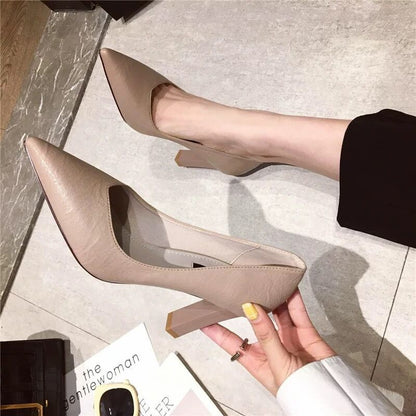 Spring And Autumn New Net Red French Black High Heels