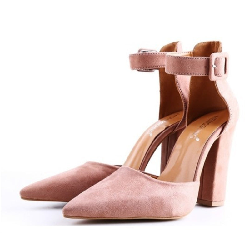 High heel sandals pointed toe buckle hollow sandals