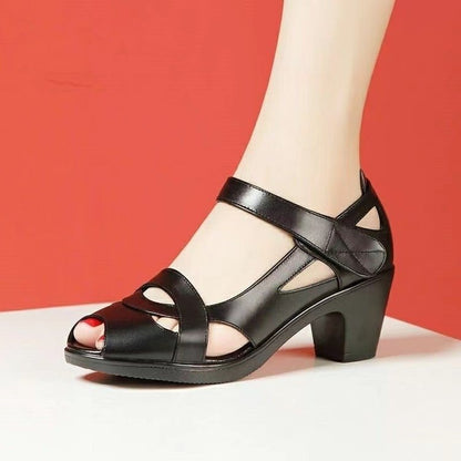 Women's Thick Bottom Soft Bottom Mid Heel Chunky Heel Peep Toe Sandals