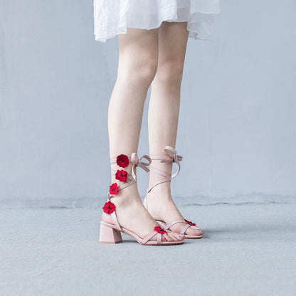 Middle Leather Thick Heel Strap Girls High Heels