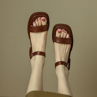 Elegant Chunky Heel Ankle Strap Roman Sandals