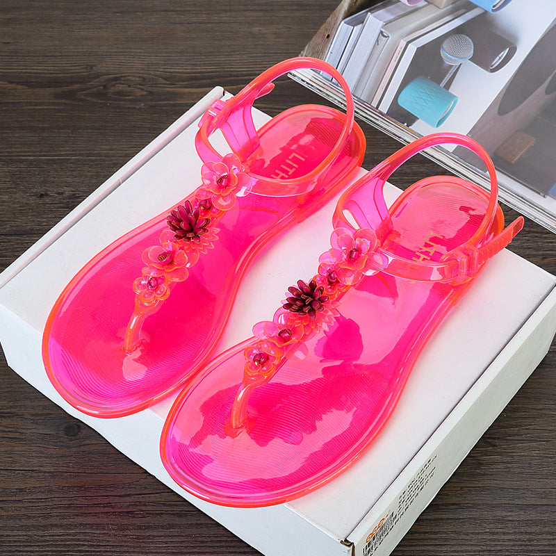 Handmade Flower Plastic Sandals Women's Summer Flip-flops T-shaped Buckle Non-slip