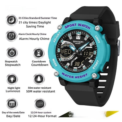 Students Dual-display Luminous Chronograph Watch For Hiking