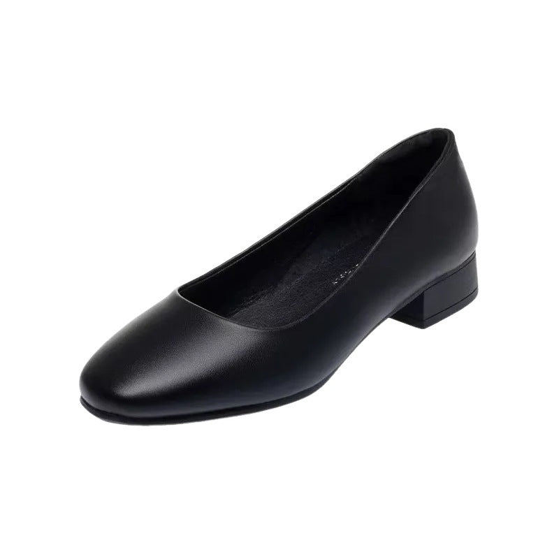 Black Womens Work Shoes With A Square Toe Chunky Heel And Soft Comfortable Sole