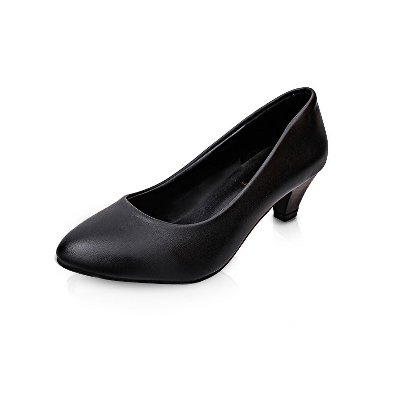 Round Toe Women's Shoes Large Size Thick Heel