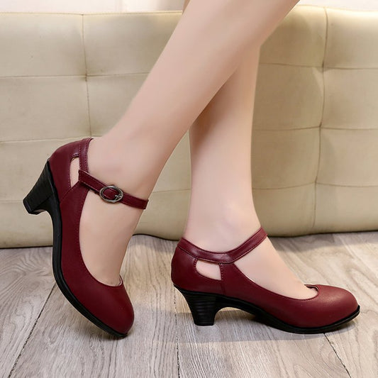 Shallow Cut Out Thick Heel Women's Shoes