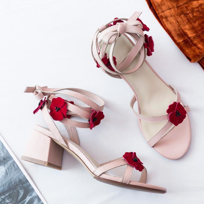 Middle Leather Thick Heel Strap Girls High Heels
