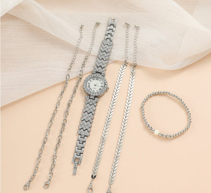 Diamond Women's Bracelet Watch Luxury Fashion Gift Box Watch Bracelet Six-piece Set